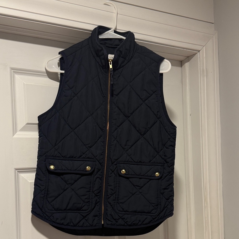 J. Crew Navy Quilted Puffer Vest with Gold Hardware
